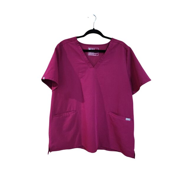 Figs Technical Collection Burgundy Scrub Top XXL V-Neck Short Sleeve W/ Front Po - Picture 1 of 3